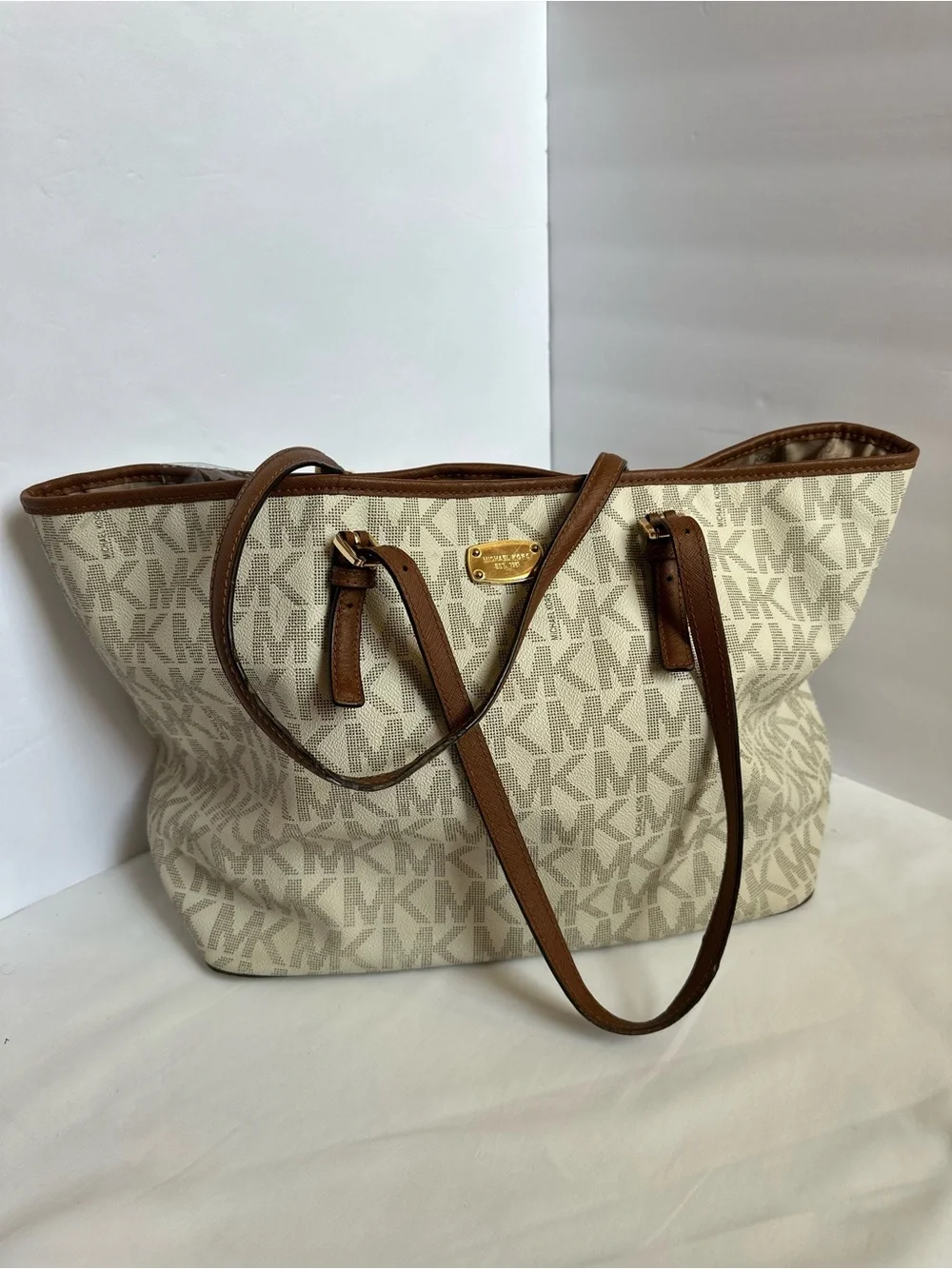 Bundle (2)Michael Kors Cream Logo Tote and Taupe Leather Hobo